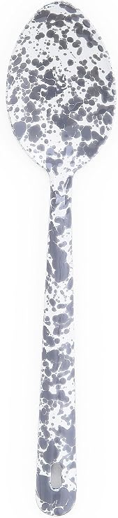 Enamelware Spoon, 12 inch, Grey/White Splatter (Single)
