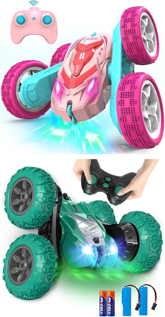 AFUNX 1RC Stunt Car(Pink)+1Remote Control Car(Green)