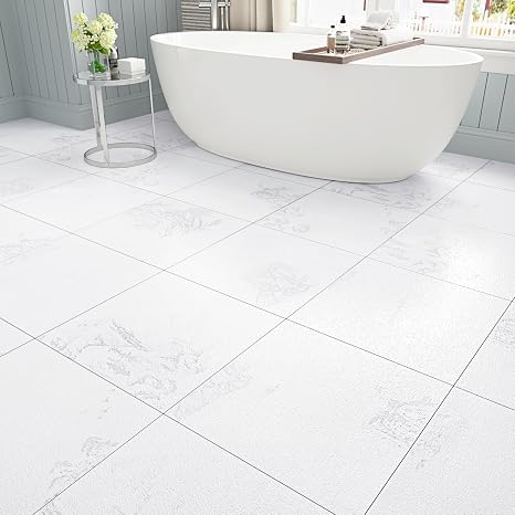 WESTICK 20-Pack White Marble Peel and Stick Floor Tile Bathroom Waterproof Marble Vinyl Flooring Self Adhesive Removable Vinyl Floor Tiles for Kitchen Bedroom Living Room Camper 12 x 12 inch