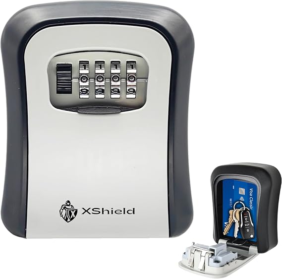 XShield 4-digit Combination Key Safe | Wall-mount Lock Box | Weatherproof & Heavy-duty | Large Capacity For Keys & Access Cards | Outdoor Security Lockbox For Home & Business