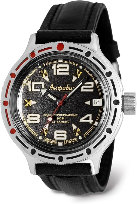 VOSTOK | Classic Amphibian Automatic Self-Winding Russian Diver Wrist Watch | WR 200 m | Fashion | Business | Casual Men's Watches | Model 420335 Black Leather Band