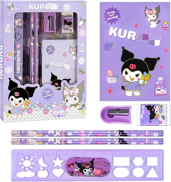 Kawaii Stationery Set, Cute Stationery School Supplies Includes Cartoon Notebook Pencil Eraser Pencil Sharpener and Ruler, Christmas Stationery Birthday Gifts for Girls Boys Kids