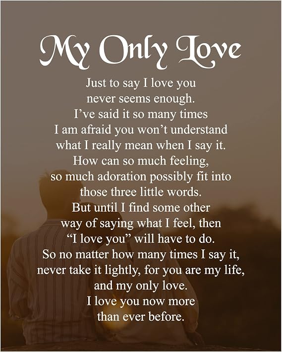 My Only Love Letter Romantic Script Wall Art, 8x10 Unframed