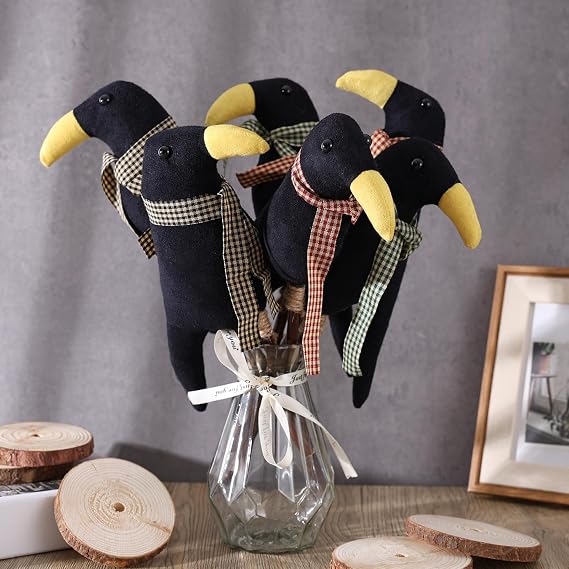 YLOLUL 6 Pcs Primitive Halloween Crow Decoration Primitive Crows on Stick Outdoor Artificial Fake Crow Black Bird Primitive Fall Decor Crows Table Centerpieces Ornament Halloween Sign Decor