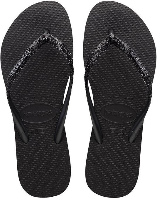 Havaianas Slim Glitter II Flip Flop Sandal Black/Dark Grey 39/40 Brazil (US Men's 7/8, Women's 9/10) M