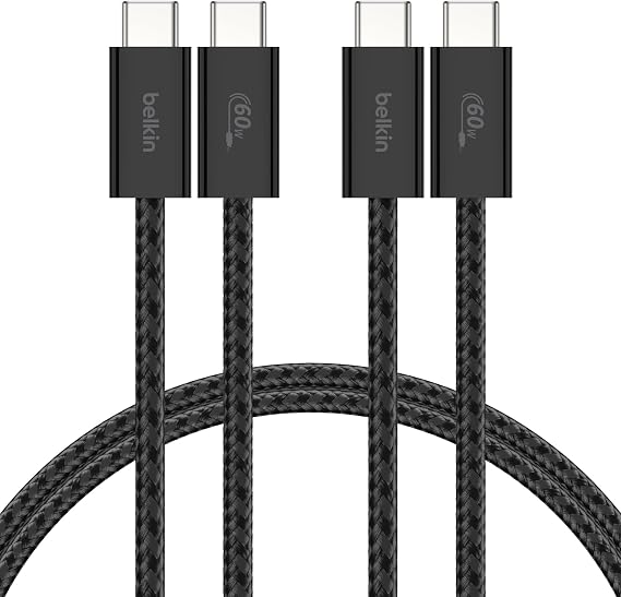 Belkin 2'li Örgülü USB-C - USB-C Kablo, 1,5 m, 60 W – Yumuşak, Esnek ve Hızlı Şarj Kablosu, iPhone 17 ve 16 Serisi, Galaxy S25, Pixel 10, iPad Pro ve Daha Fazlasıyla Uyumlu, Siyah
