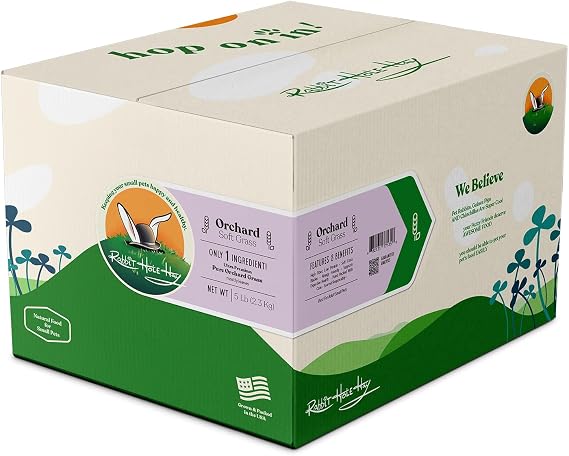 Rabbit Hole Hay - Ultra Premium Soft Orchard Grass for Small Pets - 5 lb Box - Fresh & Soft