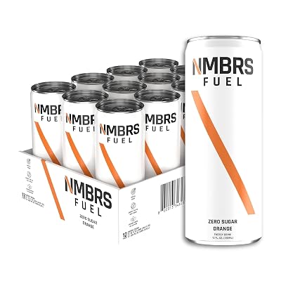 NMBRS Fuel Energy Drink 12 Fl Oz Pack of 12 - Orange - Sugar Free with Organic Natural Flavors, Organic Green Tea Caffeine and Natural L-Theanine