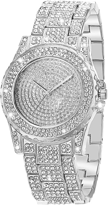 SIBOSUN Women Diamond Iced Out Stainless Steel Quartz Luxury Bling Fashion Crystal Watches