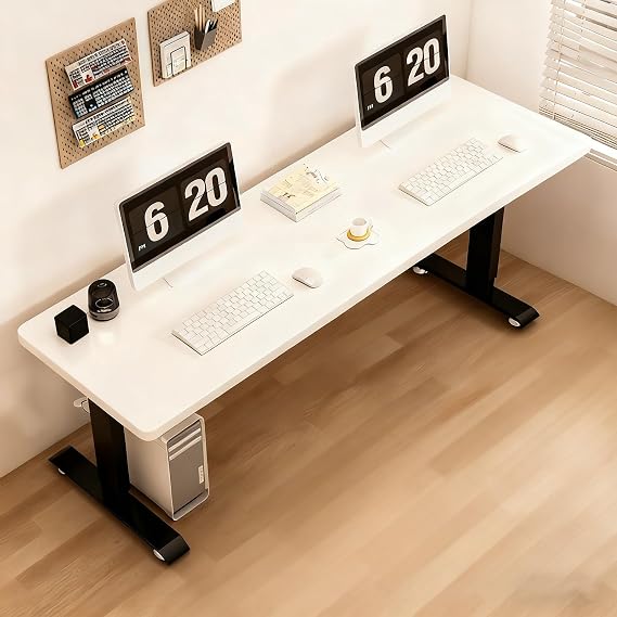 Elevation Desk, Standing Desk, Computer Desk, Elevating Table 1.0 inch 25 mm Thick Solid Wood Board, Width 160, 180, 200cm, Height Adjustment, 70-108cm, Pulley Design, Rounded Corners