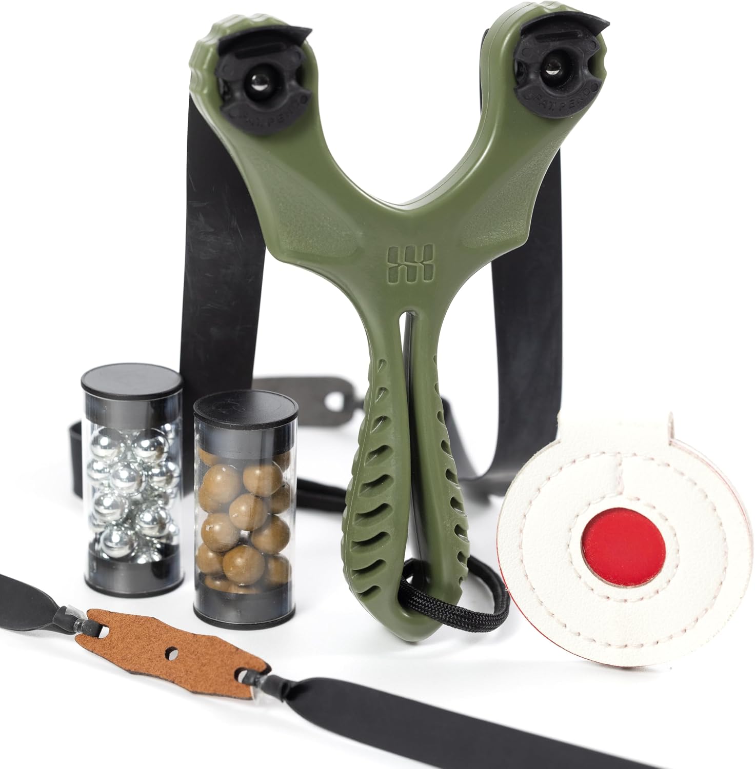 Axiom Ocularis Slingshot with Clay Ammo, Target, and Two Bands for Professional Hunting Target Marksmanship Shooting