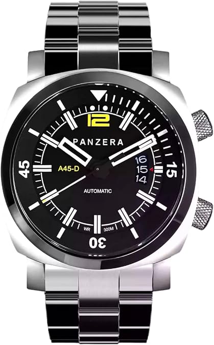Panzera Aquamarine 45D Stainless Steel Divers Watch - 300m Analog Water Resistant Watch - Automatic Wrist Watches for Men - Designed & Assembled in Australia