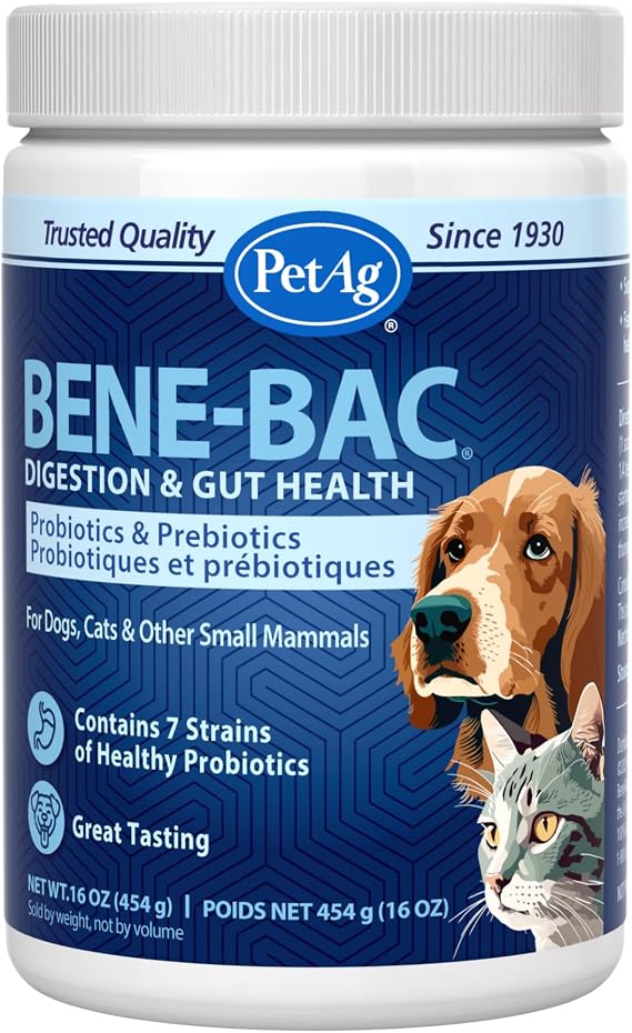 PetAg Bene-Bac - 1 lb Powder - Probiotics for Dogs, Cats, Exotic & Wildlife Mammals