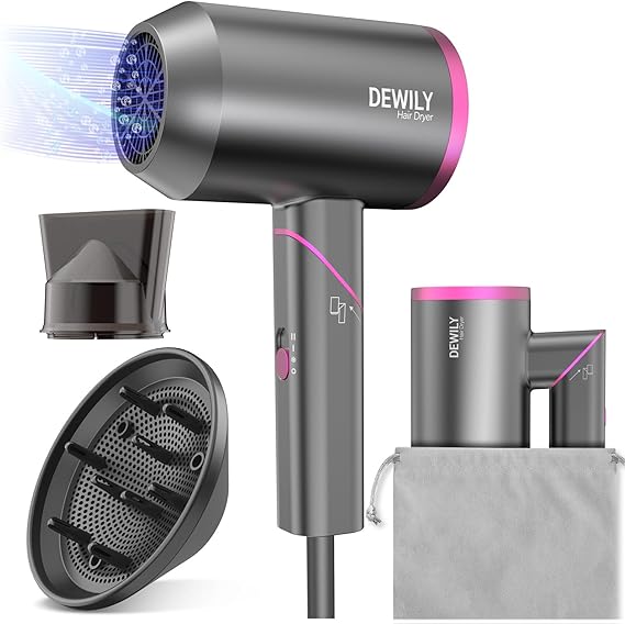 Travel Hair Dryer for Women Men-DEWILY Powerful Foldable Ironic Hairdryers
