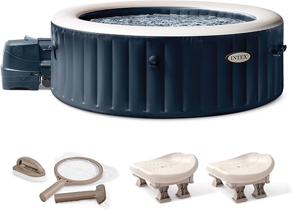 Intex PureSpa Plus Portable Inflatable Hot Tub Bubble Jet Spa, 77" x 28", with Hot Tub Maintenance Kit and Removable Hot Tub Seat Accessory (2 Pack)