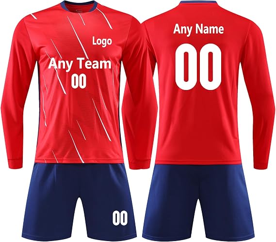 Customized soccer jerseys Uniform Kit Jersey, Shorts, Socks Mens Football Long Sleeve Shirt Kids/Adult size