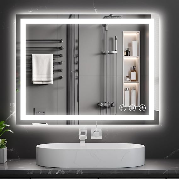 Koonmi 36x24 LED Bathroom Mirror with Light, Anti-Fog, 3 Colors