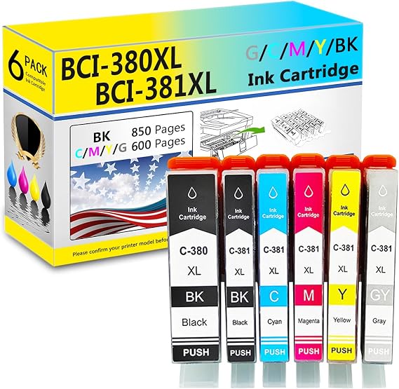 BCI-380XL BCI-381XL Ink Cartridges Compatible for Canon BCI-380 BCI-381 Ink Cartridge Work for Canon PIXUS TS8130 TS8230 TS6130 TS6230 TS6330 TS7330 TR703 Printers