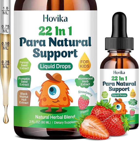 22 in 1 Parasite Cleanse for Humans & Kids, Herbal Gut Cleanse Liquid Drops, Zeolite Detox for Kids with Wormwood Black Walnut Clove, Chlorella, Probiotics & Prebiotic, Strawberry Flavor, 2 Fl Oz