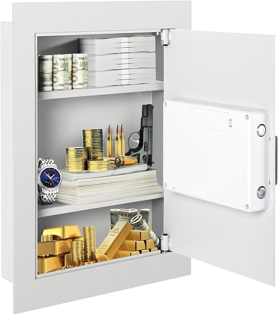 S AFSTAR Digital Wall Safe, Built-in Wall Safes, Flat Recessed Wall Hidden Safe Security Box, Concealed Wall Safe Between The Studs for Jewelry Gun Cash, 0.8 Cubic Ft