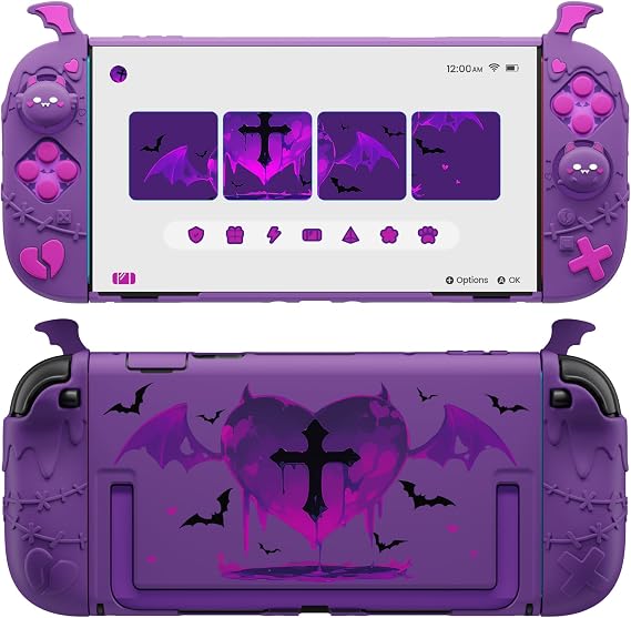 playvital Protective Case for Nintendo Switch 2, Kawaii Gothic Imp Series Silicone Grips + Dockable Hard Case Shell for Switch 2 with Thumb Grips & Sticker, Shockproof Protection Cover - Purple