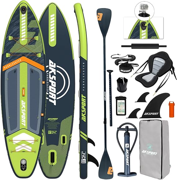 AKSPORT 11' Inflatable Stand-Up Paddle Board with Upgraded SUP Accessories Kit | Extra Wide 34" Design | Non-Slip Deck | Premium SUP Board for Adults & Youth of All Levels