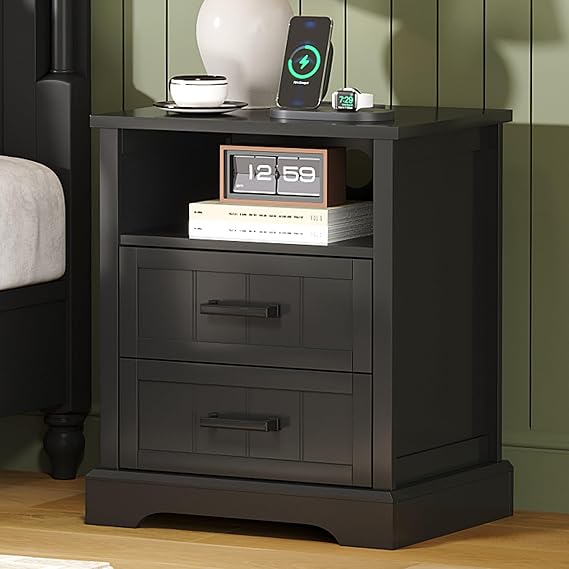 ChooChoo Farmhouse Night Stands with Charging Station 2 Drawers