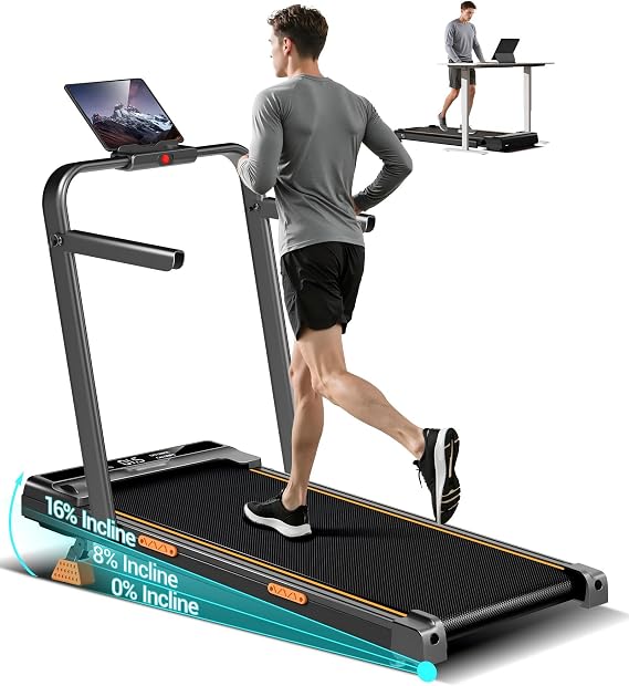 Walking Pad with 16% Incline Folding Treadmill for Home Office 3.0HP Quiet Walking Treadmill with Handle 136KG Capacity 7 Layer Shock Absorption No Assembly Treadmill Foldable Compact