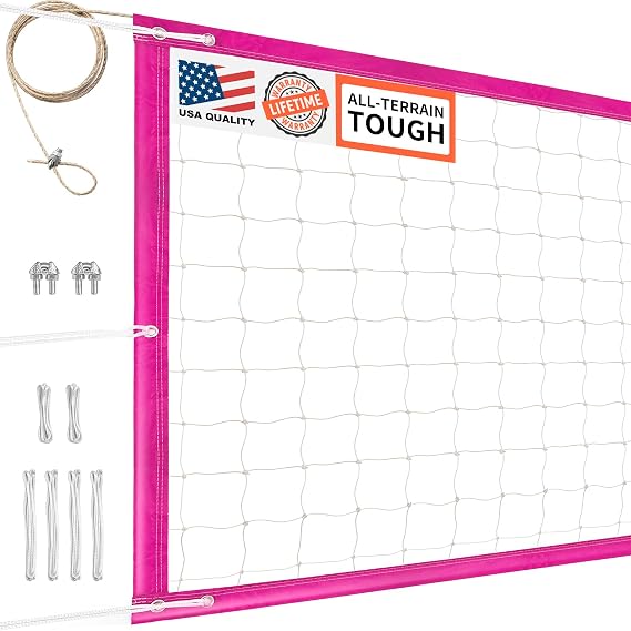 Professional Volleyball Net Heavy Duty Outdoor, Upgraded Weather Performance with 46FT High-Tensile Steel Cable, Reinforced Borders, Ideal for Indoor/Outdoor- 32x3FT (Net Only)