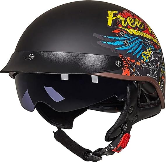 Half Helmet Motorcycle Helmets for Adults Con Sun Visor Baseball Cap Helmet Casco Moto Quick Release Buckle DOT Approved Black Half Face Helmets for Men Women Scooter Biker