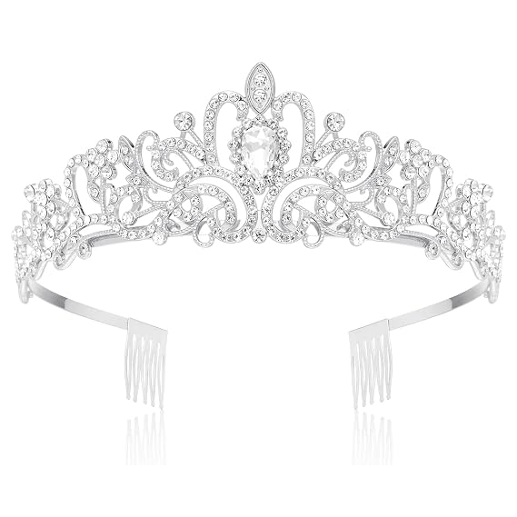 Makone Crowns for Women Princess Tiaras for Girls Queen Crown and Comb Tiara for Wedding Birthday Pageant Bridal Prom Christmas Gift (Silver)