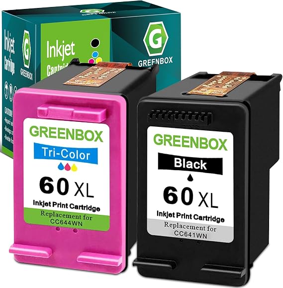 GREENBOX 60XL Ink Cartridges Combo Pack 60 XL Ink, 1 Black 1 Tri-Color