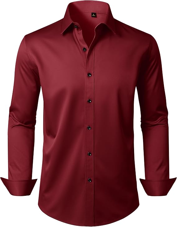 Mens Dress Shirt Long Sleeve Wrinkle Free Stretch Button Down Shirts