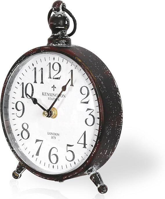 Vintage Metal Desk Clock, Antique Black Table Clock
