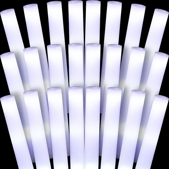 Liliful 100 Pcs LED Foam Sticks Bulk White Light up Sticks Flashing Glow Baton Wands Themed Party Set, Glow in the Dark Party Supplies for Wedding, Raves,Concert,Birthday,Sporting Events