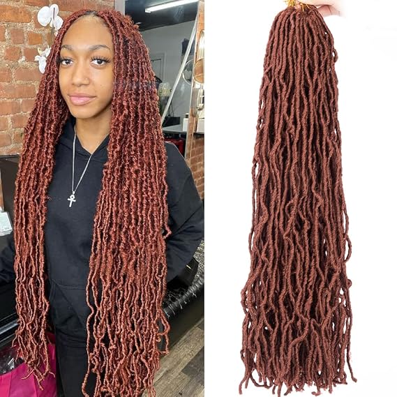 Soft locs crochet hair 36 inch 350# copper red faux locs crochet hair curly wavy crochet synthetic braiding hair extensions for black women (36 inch, 350)