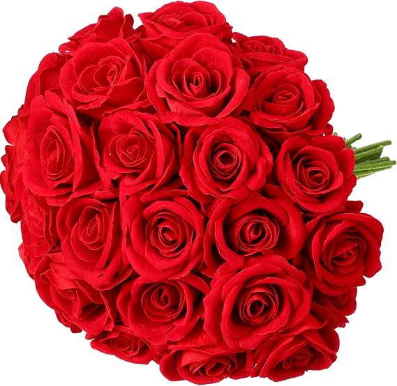 Hoteam 60 Pcs Giant Velvet Roses Artificial Flowers Heavy Velvet Rose Fake Flowers Bulk Artificial Roses Bouquet with Long Stems for Wedding Party Office Centerpiece Arrangement (Red)