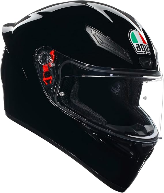 AGV - K1 S E2206, Full-face Motorbike Helmet, ECE, for Men, Racing Style with Spoiler, Air Intakes and Scratch Resistant Visor, 190° Field of View, with Intercom Ready, Black, X-Small