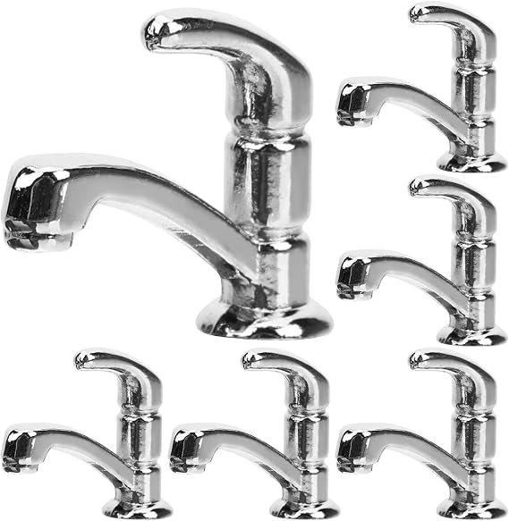 10pcs Miniature Silver Water Faucets Set, 1/12 Scale Artificial Kitchen Faucet for Dollhouse Decoration and Play Accessories