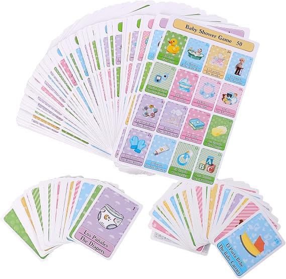 Baby Shower Games in Spanish English for 50 Players,Mexican Bingo Juegos para Baby Shower en Espanol for Boy and Girl,Funny Spanish Bingo Card Games