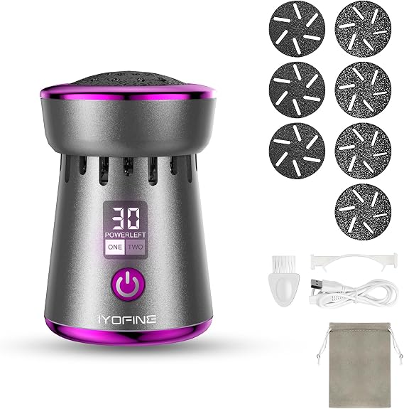 2025 Electric Foot Callus Remover, Rechargeable Pedicure Tool, Stainless Steel Heads for Dry Heels (Gray Purple)