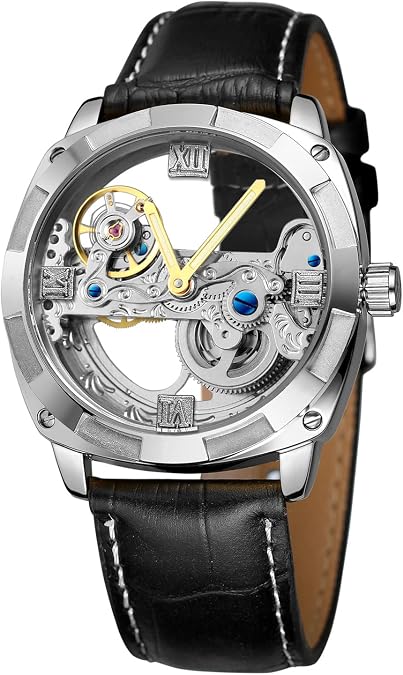 FORSINING Men's Automatic Mechanical Skeleton Analogue Dial Casual Watch with Leather Strap