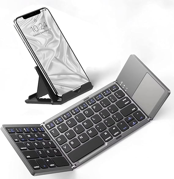 Slim Foldable Wireless Keyboard Compatible with ZTE Z995 with TOUCHPAD Mouse Fully Universal Providing 48H Use, 560 Days Standby, Portable, Compact, Tri-Fold, Rechargeable!