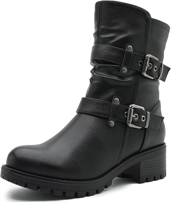 GLOBALWIN Fashion Ankle Boots For Women Low Heel Biker Boots