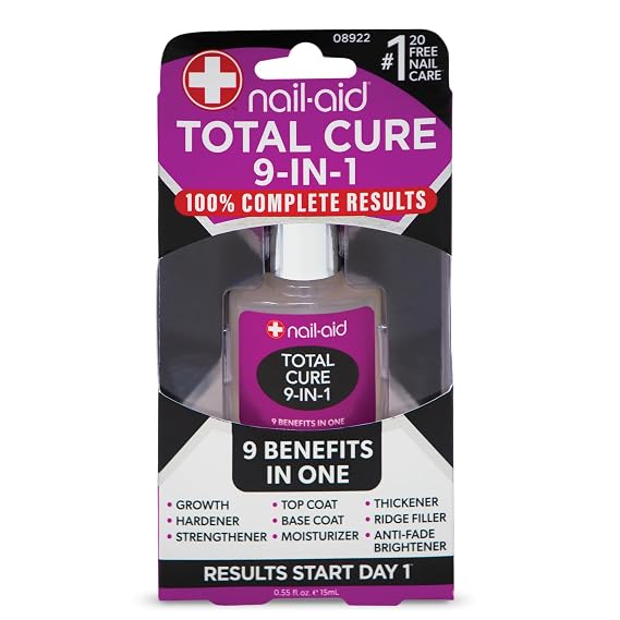 Nail-Aid Total Cure 9-in-1 Nail Strengthener Growth Treatment, Hardener, Base Coat & Top Coat in One Intensive Recovery Formula for Weak Damaged Nails