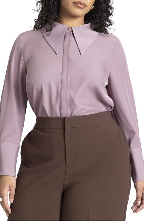 ELOQUII Pointed Collar Button Up Shirt | Women's Plus Size