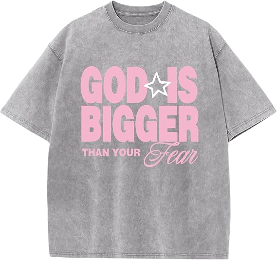 Oversized Christian Shirts for Men Vintage Faith Acid Wash Tshirts God is Bigger Graphic Tees Religious Bible Shirt