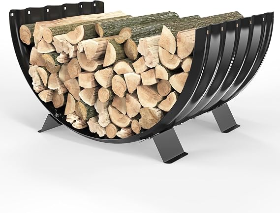 24 Inch Firewood Rack Storage with 4 Feet Indoor / Outdoor Sector & Black