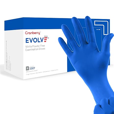 Cranberry USA Evolve Nitrile Powder Free Exam Gloves, 2.0 mil, X-Small, 300 Count, blue