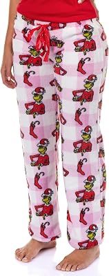 Dr. Seuss The Grinch Pajamas Womens Pink Buffalo Santa Plush Lounge Sleep Pants
